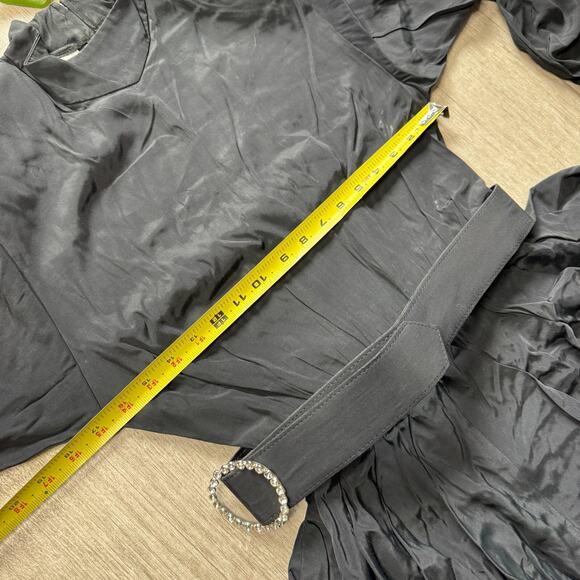 Vintage 70s Positively Ellyn Black Satin Jumpsuit Women’s 6 Belted Glam Romper - Picture 10 of 16